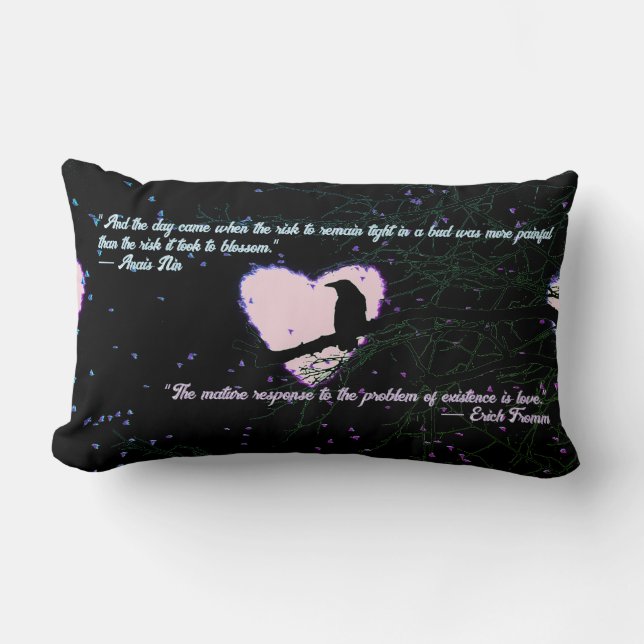 Raven Dark Liebe knackte glühendes Herz mit Zitate Lendenkissen (Vorderseite)