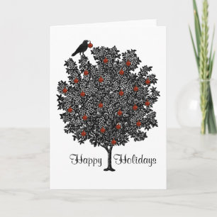 Raven Decorates Christmas Tree Feiertagskarte