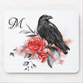 Raven Elegante Monogram Gotische Rose Wasserfarben Mousepad