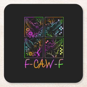 Raven F-Caw-F Bunt Neon-Gotik-Vogel Lustig Rechteckiger Pappuntersetzer