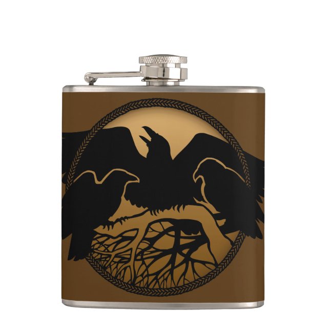 Raven Flask Custom Raven / Crow Art Drink Flask Flachmann (Vorderseite)