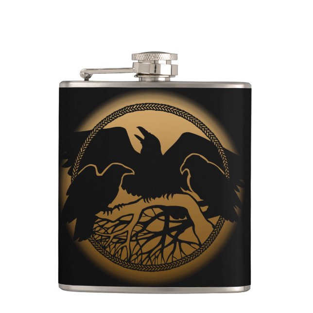 Raven Flask Custom Raven / Crow Art Drink Flask Flachmann (Vorderseite)