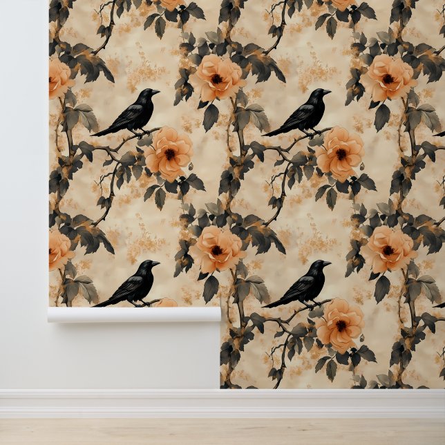 Raven Floral Crow Gothic Tapete (Anwendung)