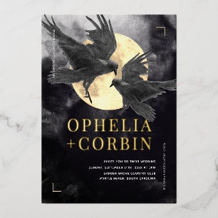 Raven & Golden Moon Black Gothic Wedding Folieneinladung
