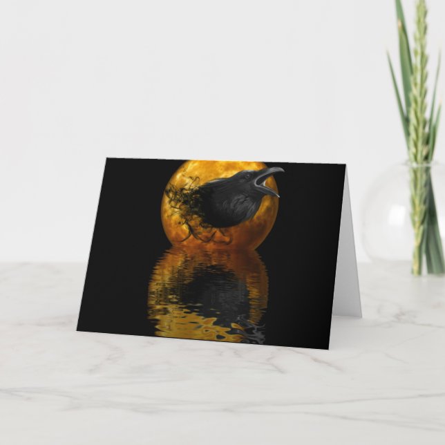 Raven & Golden Moon Customizable Greeting Card Karte (Vorderseite)