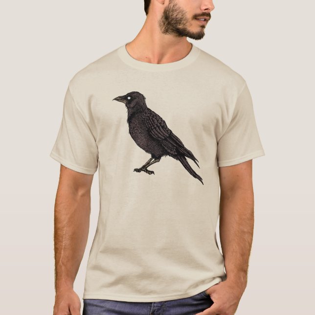 Raven Gothic Art Creepy Crow Ink Zeichnend T-Shirt (Vorderseite)