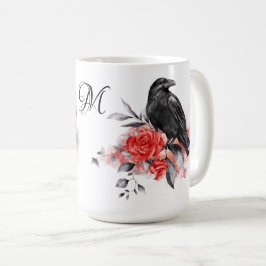 Raven Gothic Rose Aquarell Fantasy Art Monogram Kaffeetasse