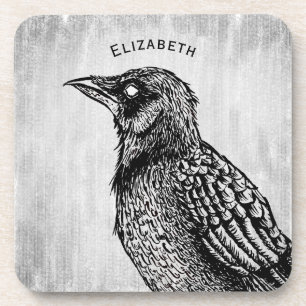 Raven Gothic Schwarz-weiß Horror Tinte nicht einge Getränkeuntersetzer