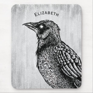 Raven Gothic Schwarz-weiß Horror Tinte Zeichnend N Mousepad