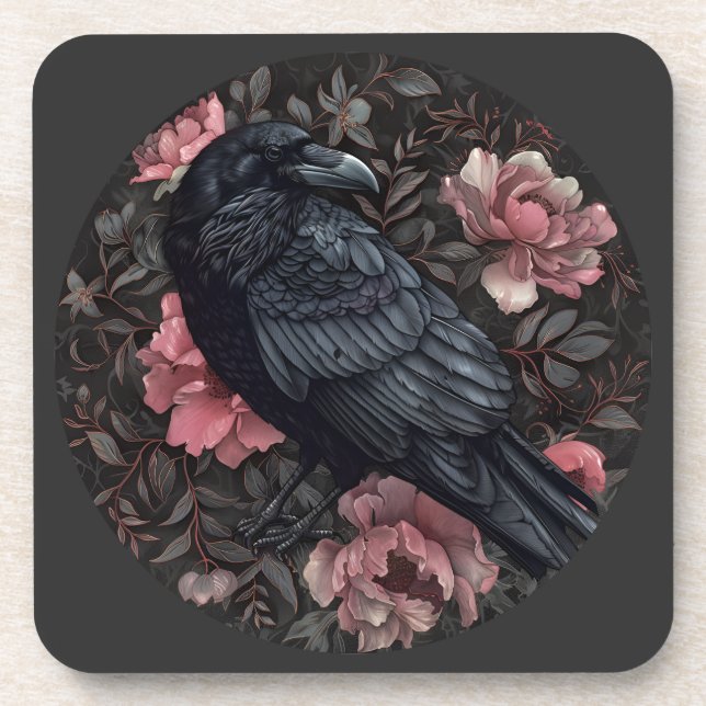 Raven gothic Vintag Blume Getränkeuntersetzer (Vorderseite)