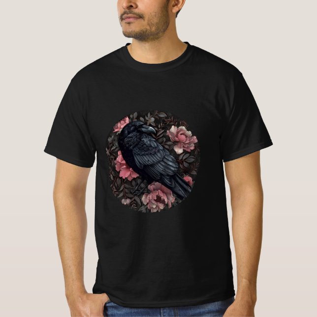 Raven gothic Vintag Blume T-Shirt (Vorderseite)