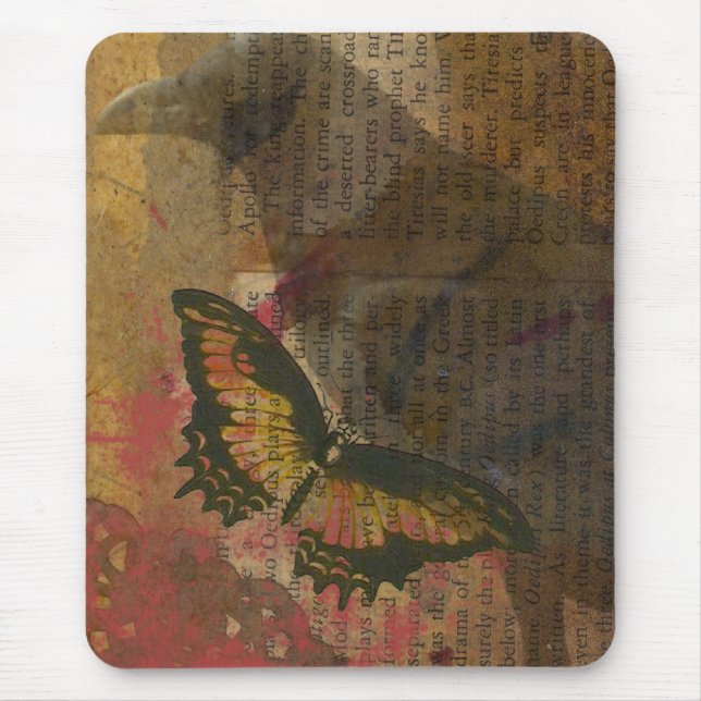 Raven Grunge Collage Mousepad (Vorne)