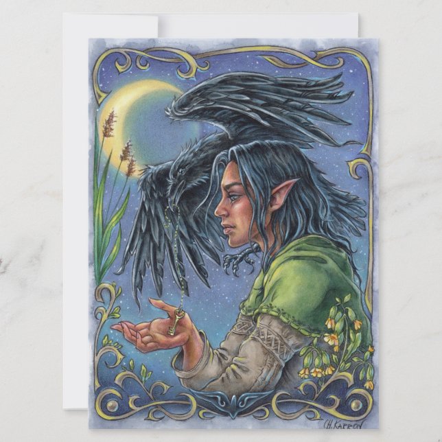 Raven Guide Art Card Fairytale Fantasy Moon (Vorderseite)