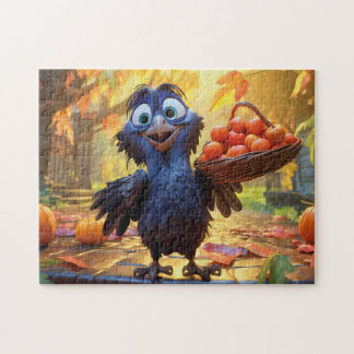 Raven Harvesting Apples And Pumpkins In Autumn Puzzle