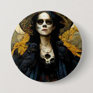 Raven Hexe 3 Fantasy Horror Goth Gothic Button