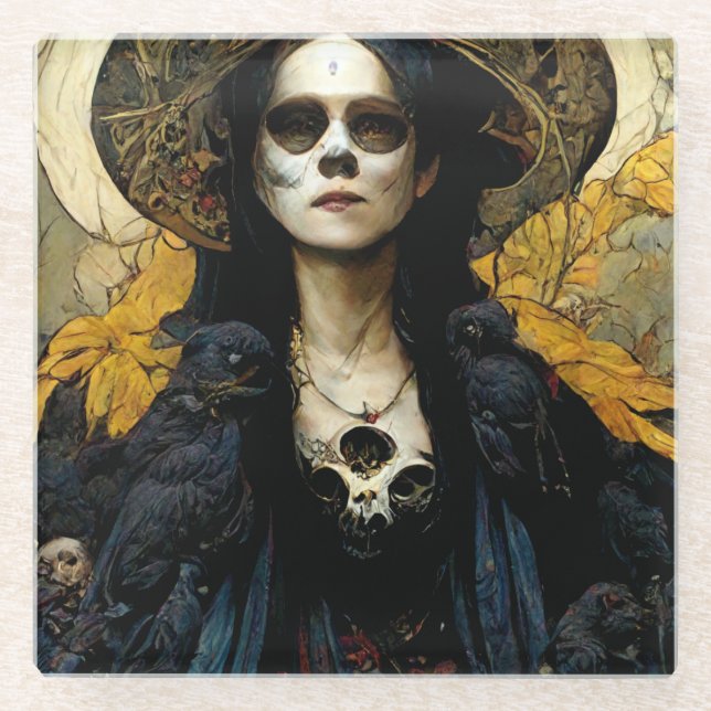 Raven Hexe 3 Fantasy Horror Goth Gothic Glasuntersetzer (Vorderseite)