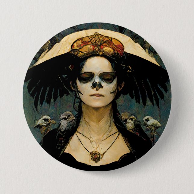 Raven Hexe 4 Fantasy Horror Goth Gothic Button (Vorderseite)