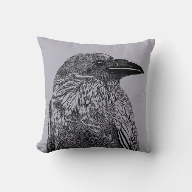Raven Illustration Kissen (Vorderseite)
