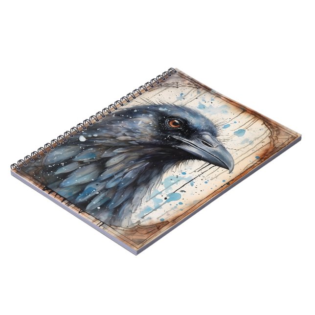 Raven Illustration mit Watercolor-Notebook Notizblock (Linke Seite)