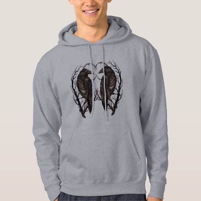 Raven in Dead Tree - Dunkle Gotik Hoodie (Vorderseite)