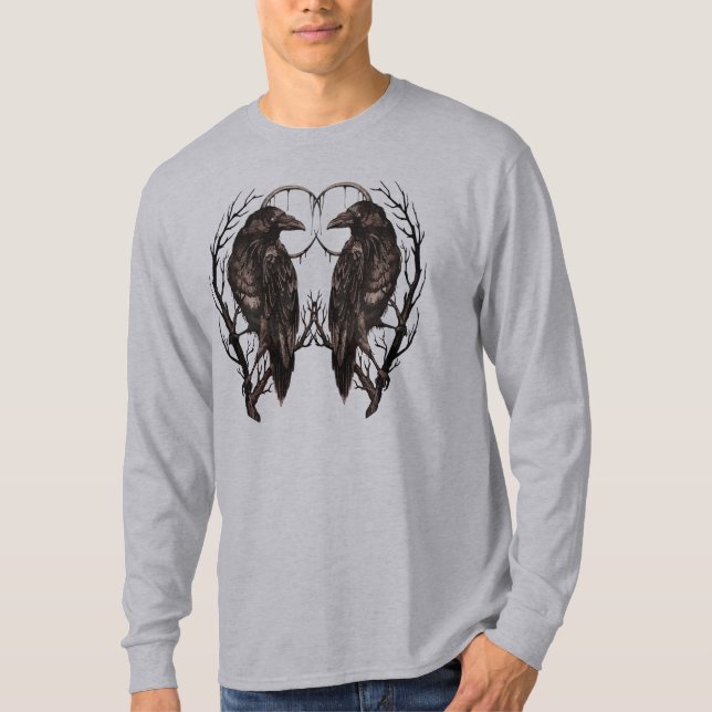 Raven in Dead Tree - Dunkle Gotik T-Shirt (Vorderseite)