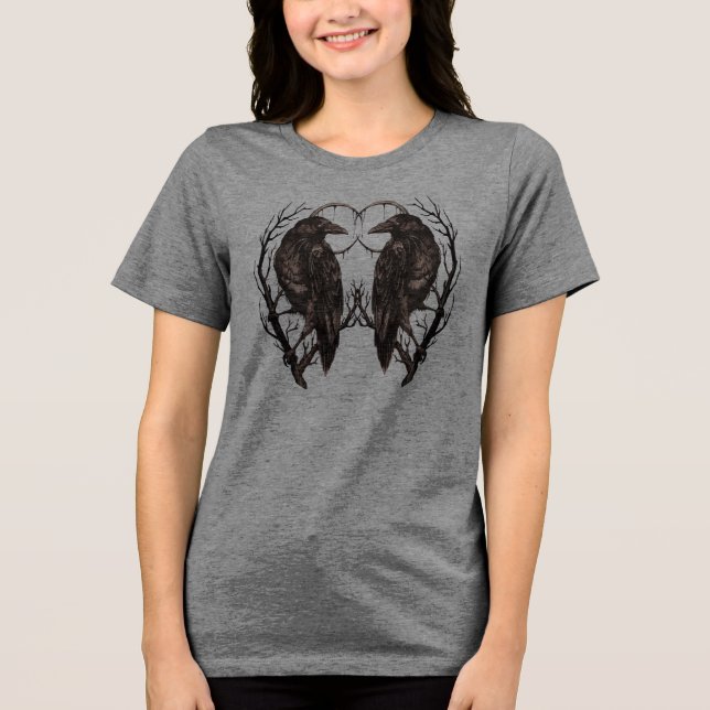 Raven in Dead Tree - Dunkle Gotik Tri-Blend Shirt (Vorderseite)