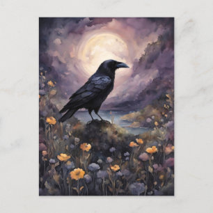 Raven in der Mondlicht-Wasserfarbe Postkarte