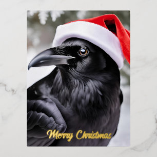 Raven in der Weihnachtsmannmütze Weihnachten Folien Feiertagspostkarte