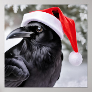 Raven in einer Weihnachtsmannmütze Poster