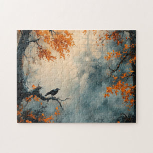 Raven in Misty Autumn Forest Puzzle
