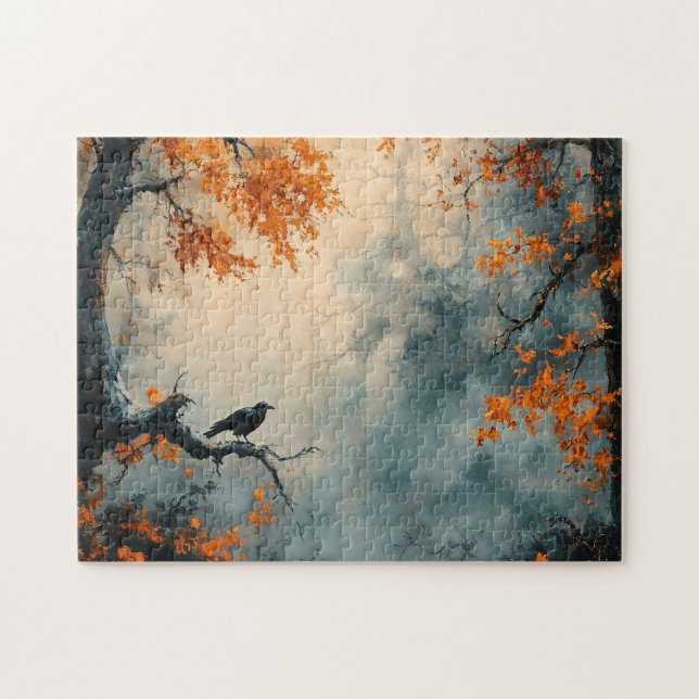 Raven in Misty Autumn Forest Puzzle (Horizontal)