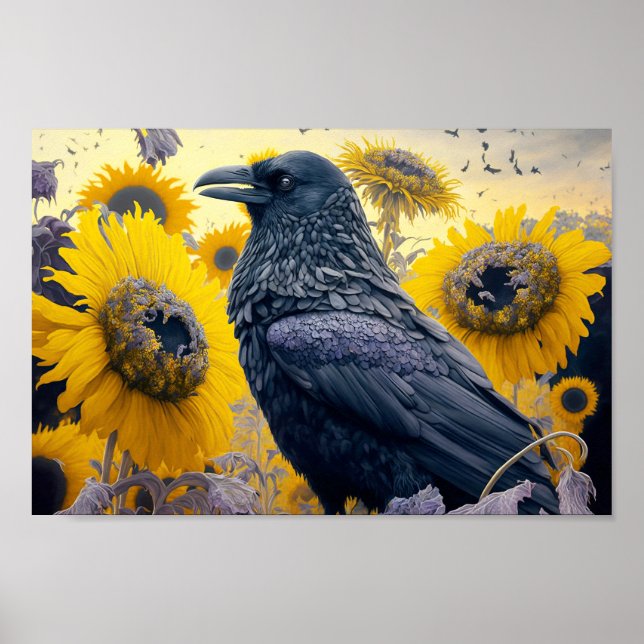 Raven in Sunflower Field Poster (Vorne)