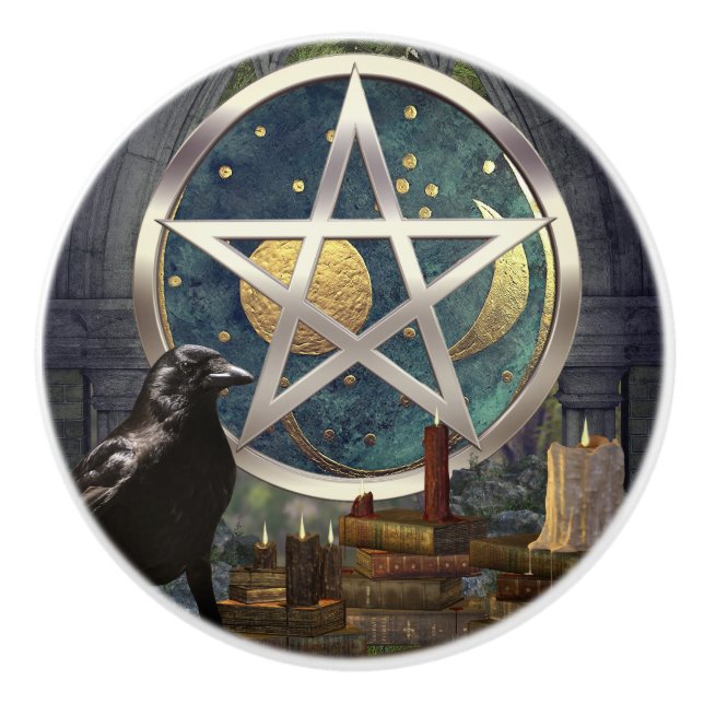 Raven Magick Celestial Pentagramm Keramikknauf (Vorderseite)