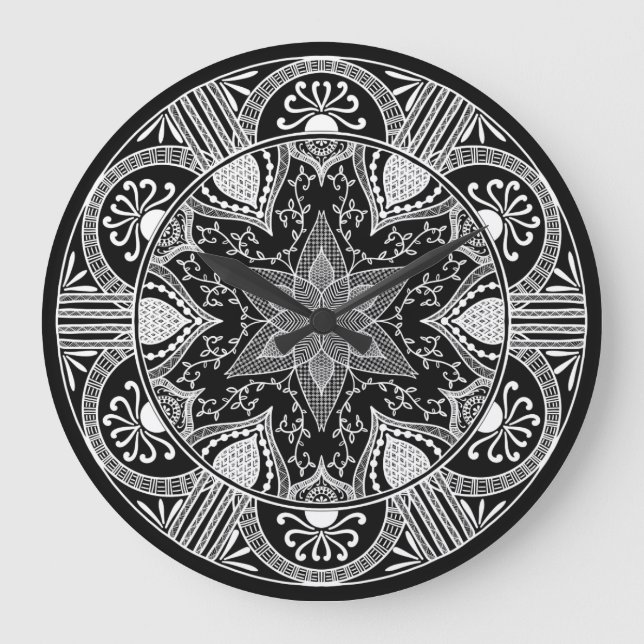 Raven Mandala Große Wanduhr (Vorderseite)
