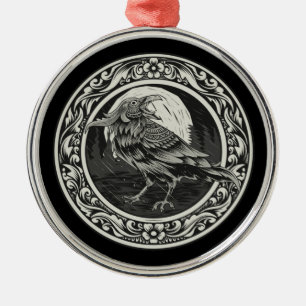 Raven Medallion Carving Art Bird Nature Ornament Aus Metall
