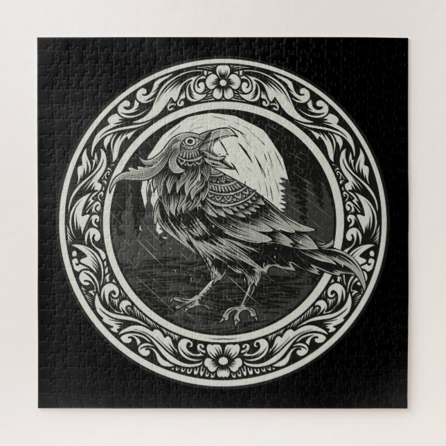 Raven Medallion Carving Art Bird Nature Puzzle (Vertikal)