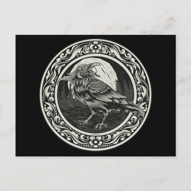 Raven Medallion Carving Art Bird Nature Tasse Postkarte (Vorderseite)