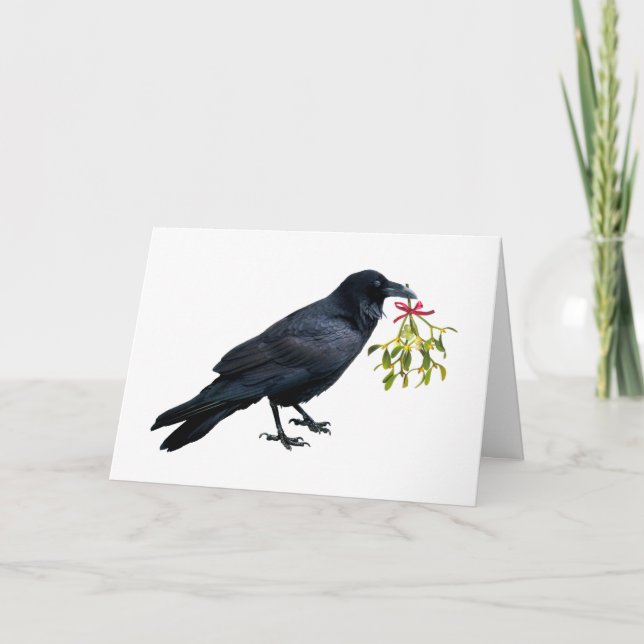 Raven Mistletoe Holiday Card Karte (Vorderseite)