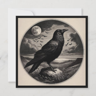 Raven mit Mond und Meer Karte