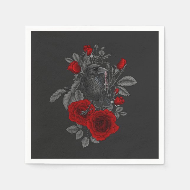 Raven mit Schlüssel und Rose Serviette (Vorderseite)