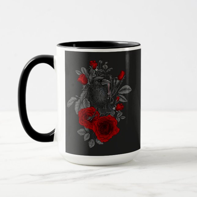 Raven mit Schlüssel und Rose Tasse (Links)