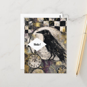 Raven Mixed Media Collage Postkarte