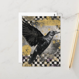 Raven Mixed Media Collage Postkarte