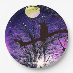 Raven, Mond, Sonne, Sterne, Halloween, Tag der Tot Pappteller