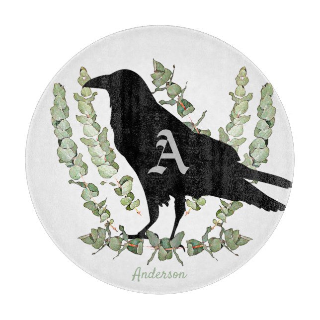 Raven Monogram Spirit Animal Eucalyptus Schneidebrett (Vorderseite)
