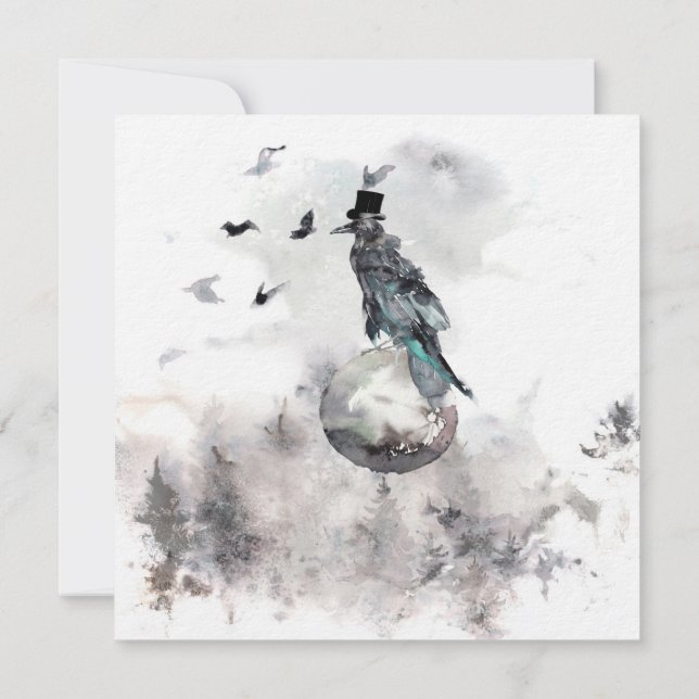 Raven Moon Forest Halloween-Party Einladung (Rückseite)