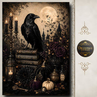 Raven Moon Gothic Halloween Hexen Grimoire Kunst Seidenpapier