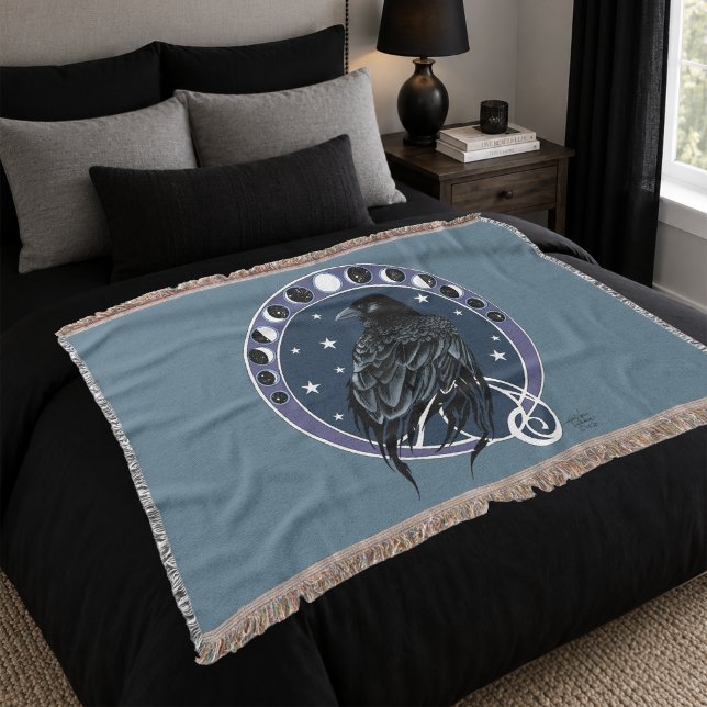 Raven Moon Phases Stars Blue Decke (Von Creator hochgeladen)