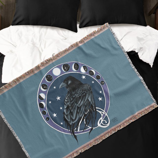 Raven Moon Phases Stars Blue Decke (Von Creator hochgeladen)