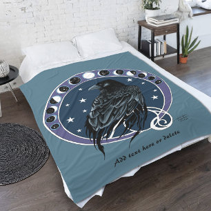 Raven Moon Phases Stars Blue Fleecedecke